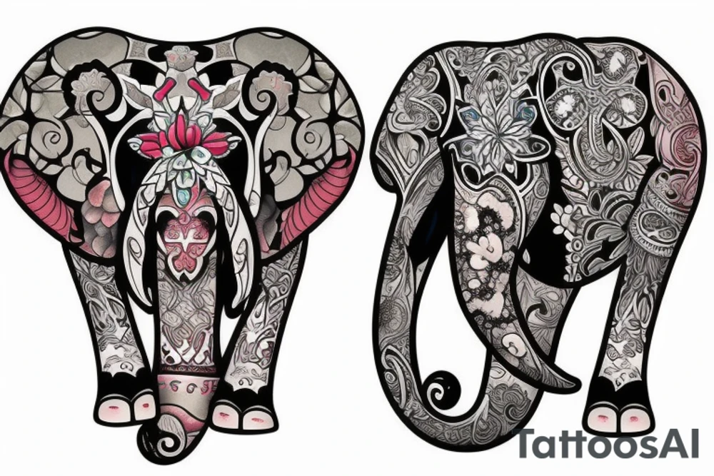 Diseño de dos elefantes con dos crías en el agua tattoo idea