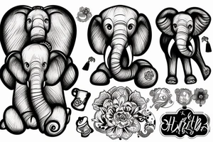 Elefante macho y hembra con dos elefantitos tattoo idea