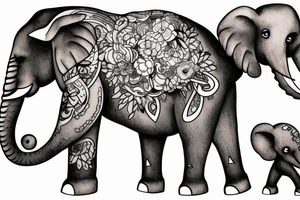 Elefante macho y hembra con dos elefantitos tattoo idea