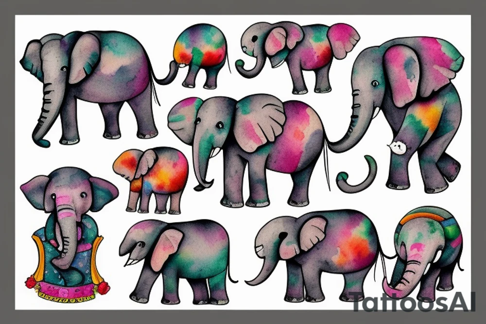 Elefante macho y hembra con dos elefantitos tattoo idea