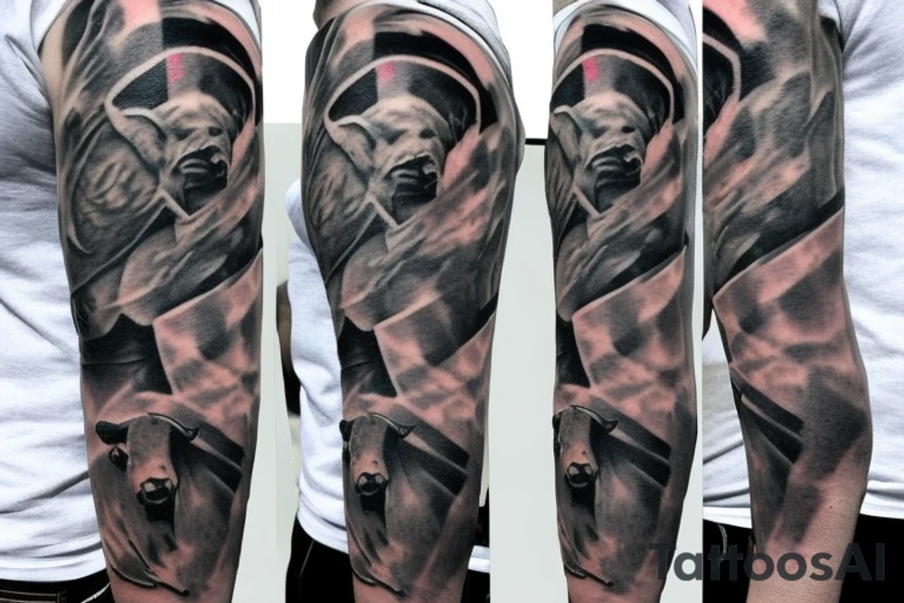 A bull man in military pants tattoo idea