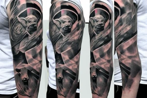 A bull man in military pants tattoo idea