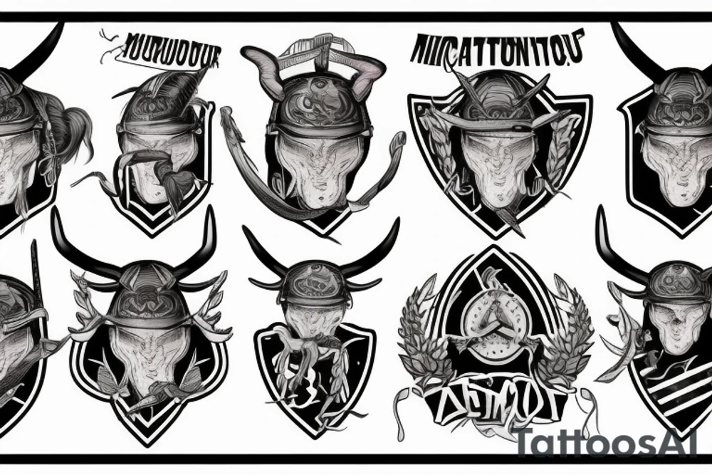 Minotaur in military uniform tattoo idea