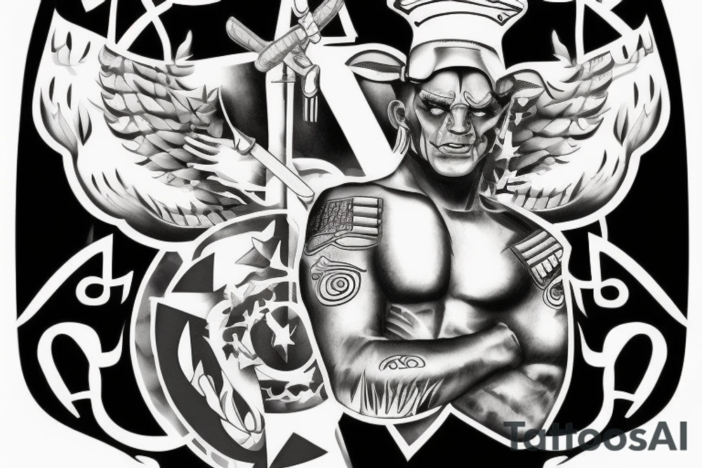 Minotaur in military uniform tattoo idea