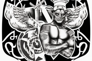 Minotaur in military uniform tattoo idea