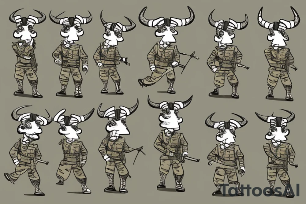Minotaur in military uniform tattoo idea