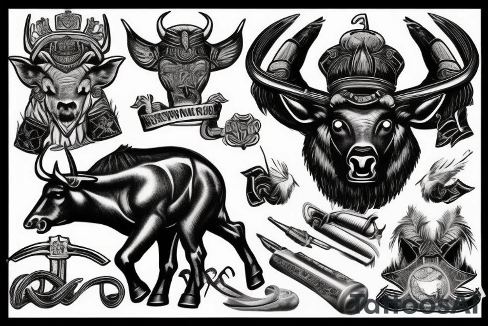Minotaur in military uniform tattoo idea