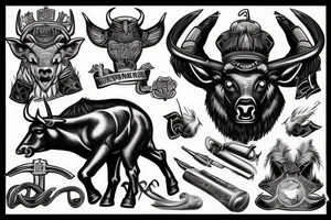 Minotaur in military uniform tattoo idea