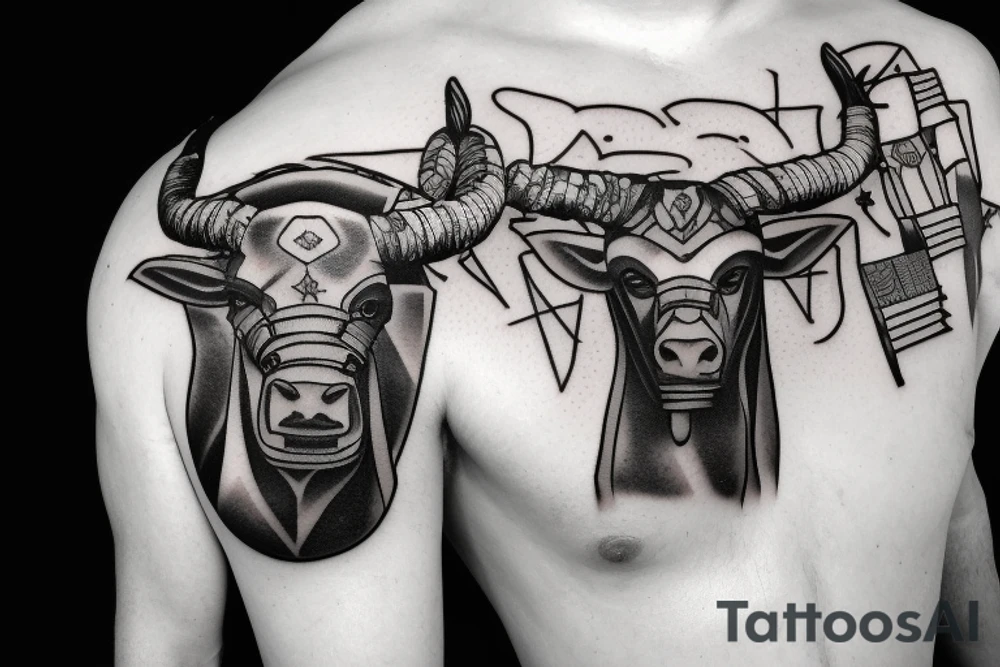 Minotaur in military uniform tattoo idea