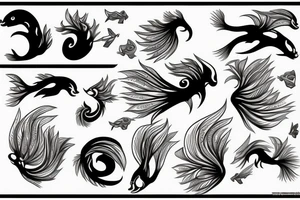 a black tree, surounded by two kois swimming up and down tattoo idea
