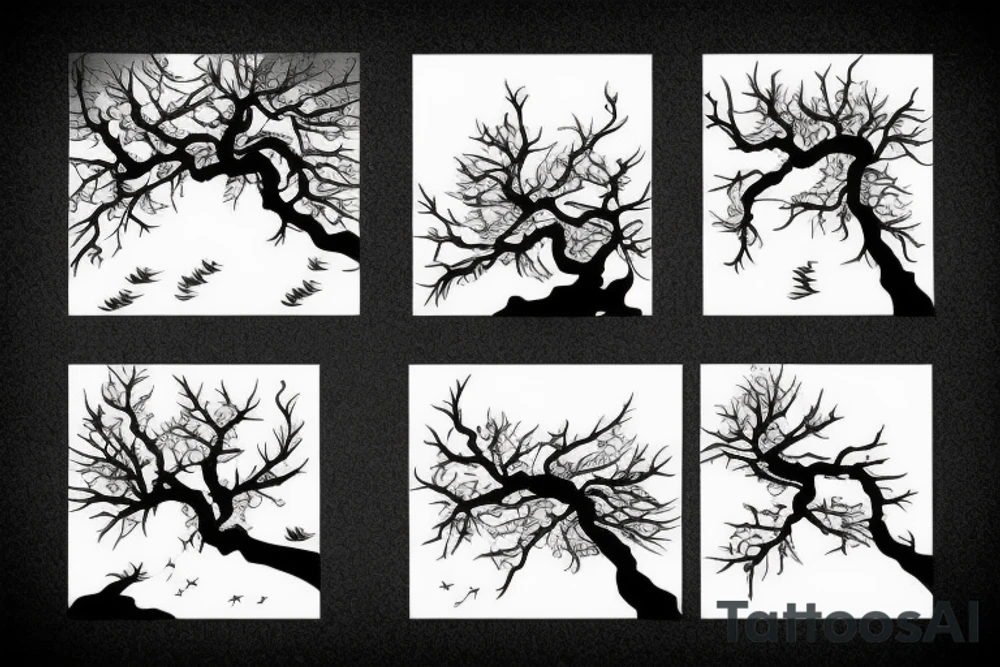 a black tree, surounded by two kois swimming up and down tattoo idea