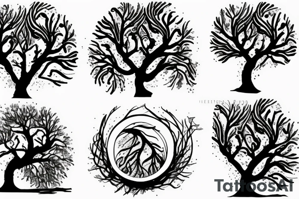 Tree, surroundend by a living flow of energy tattoo idea