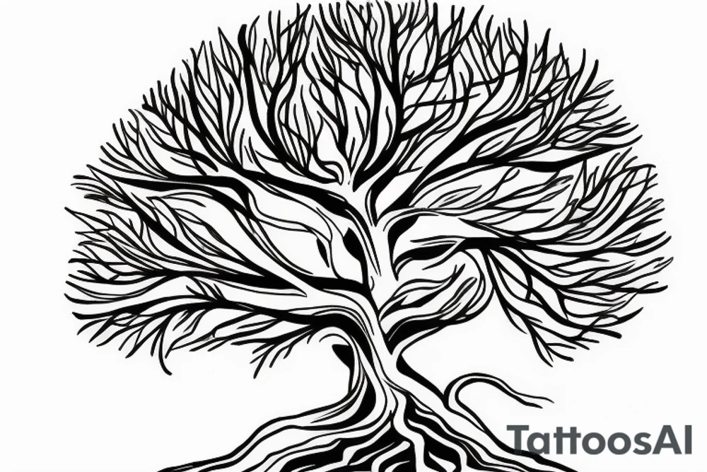 Tree, surroundend by a living flow of energy tattoo idea