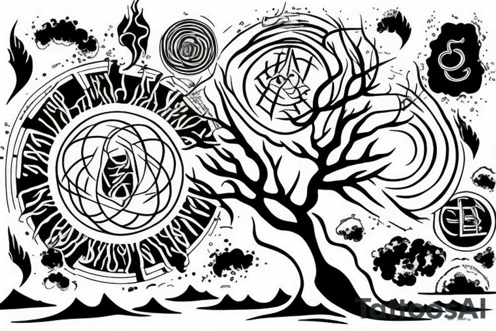 The four elements inside a tree, surrounded by energy tattoo idea The four elements inside a tree, surrounded by energy tattoo idea