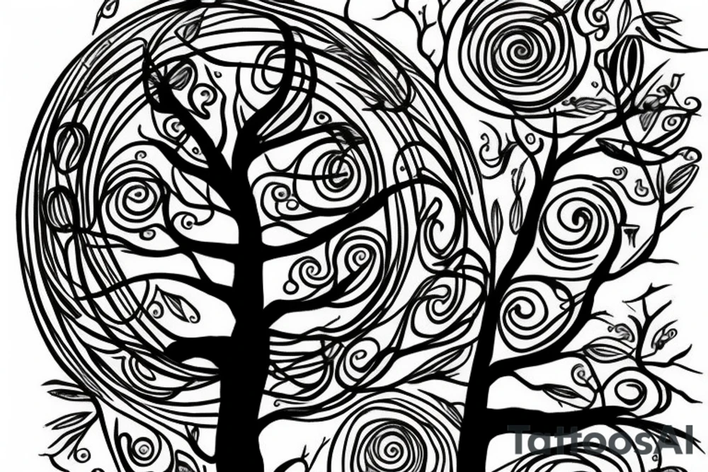 Tree surrounded by energy tattoo idea