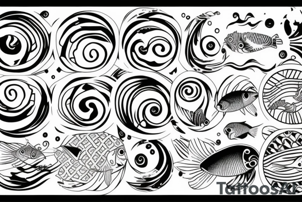 Kois swimming in a circle, surrounded by waves tattoo idea Kois swimming in a circle, surrounded by waves tattoo idea