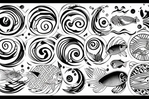 Kois swimming in a circle, surrounded by waves tattoo idea