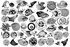Kois swimming in a circle, surrounded by waves tattoo idea