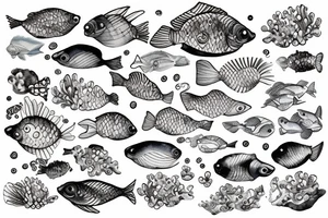 Kois swimming in a circle, surrounded by waves tattoo idea