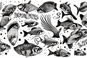 Kois swimming in a circle, surrounded by waves tattoo idea