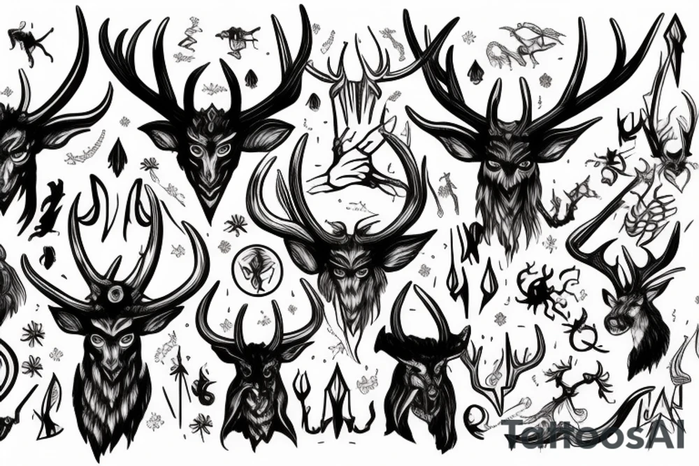 Mythological demons with antlers tattoo idea