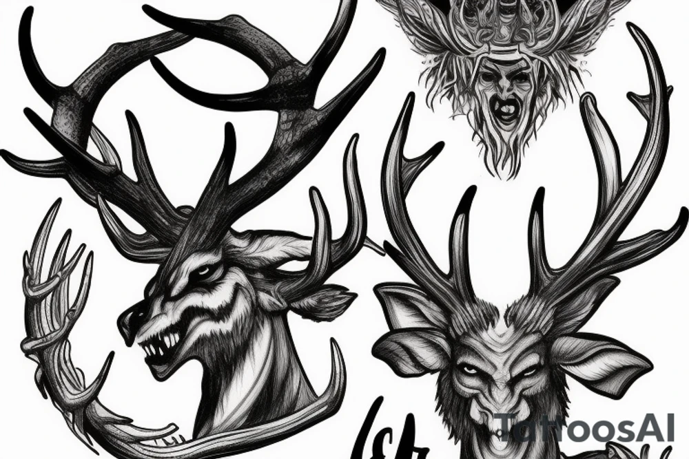 Mythological demons with antlers tattoo idea