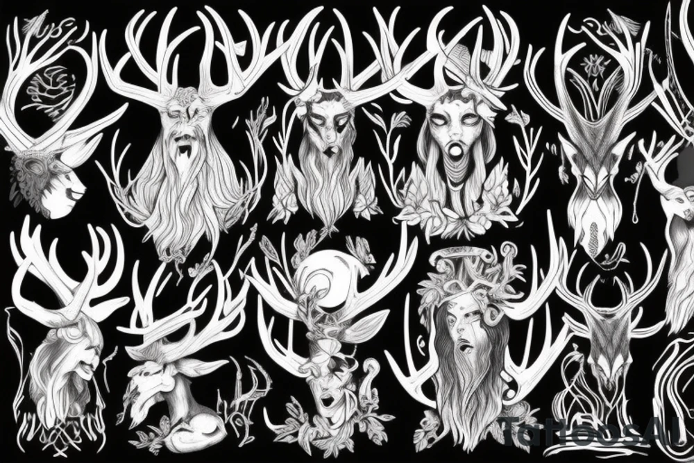 Mythological demons with antlers tattoo idea
