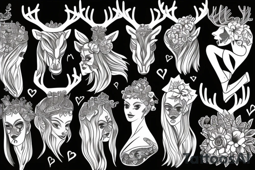 Woman with antlers tattoo idea