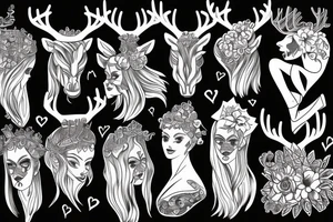 Woman with antlers tattoo idea