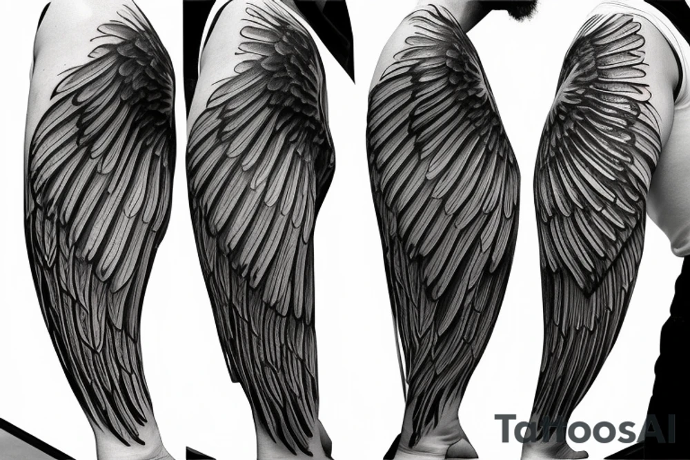 fine detail single angel wing for shoulder down to elbow tattoo idea fine detail single angel wing for shoulder down to elbow tattoo idea