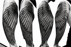 fine detail single angel wing for shoulder down to elbow tattoo idea