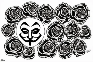 anonymous mask in bed of roses tattoo idea