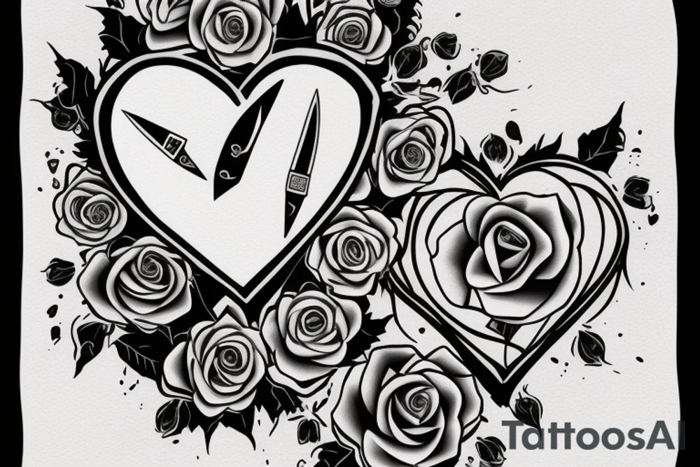 Heart with knife through it connected to roses on top of wrist connected to blown up clock with a rose on a stem above it tattoo idea