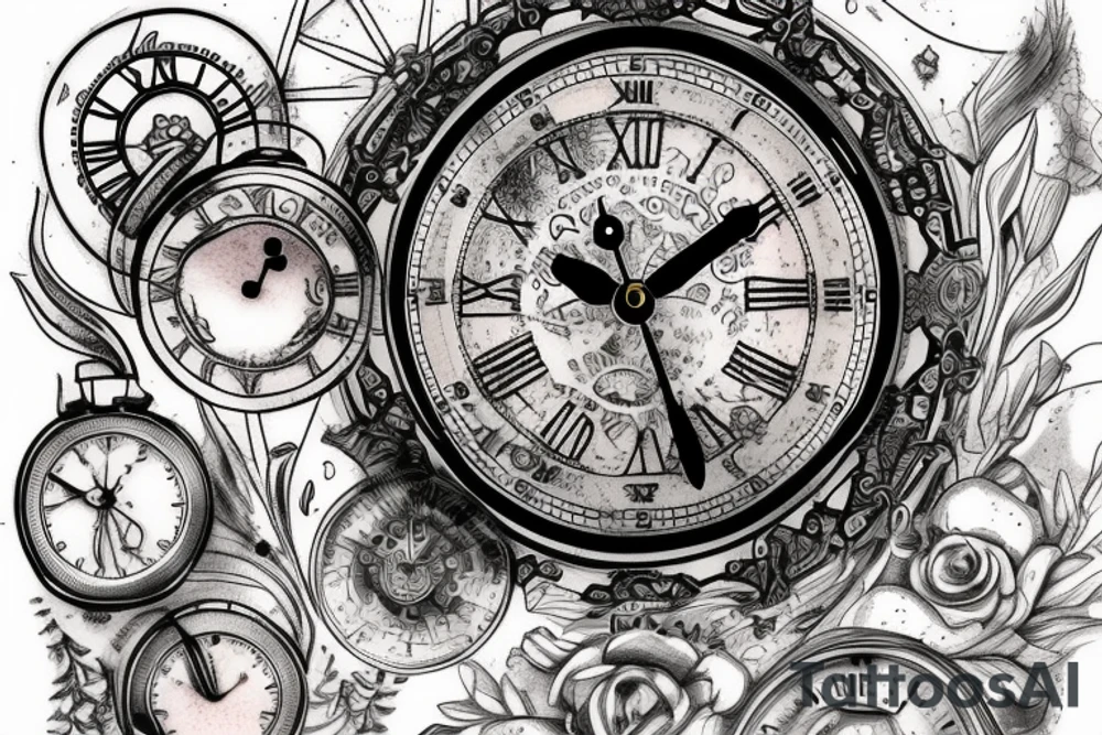 Close up of ancient clock tattoo idea