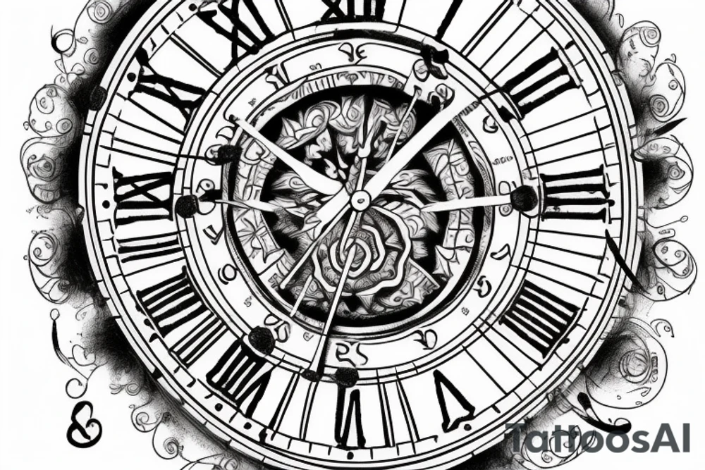 Close up of ancient clock tattoo idea