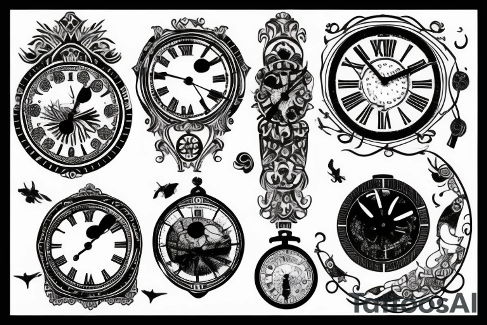 Close up of ancient clock tattoo idea