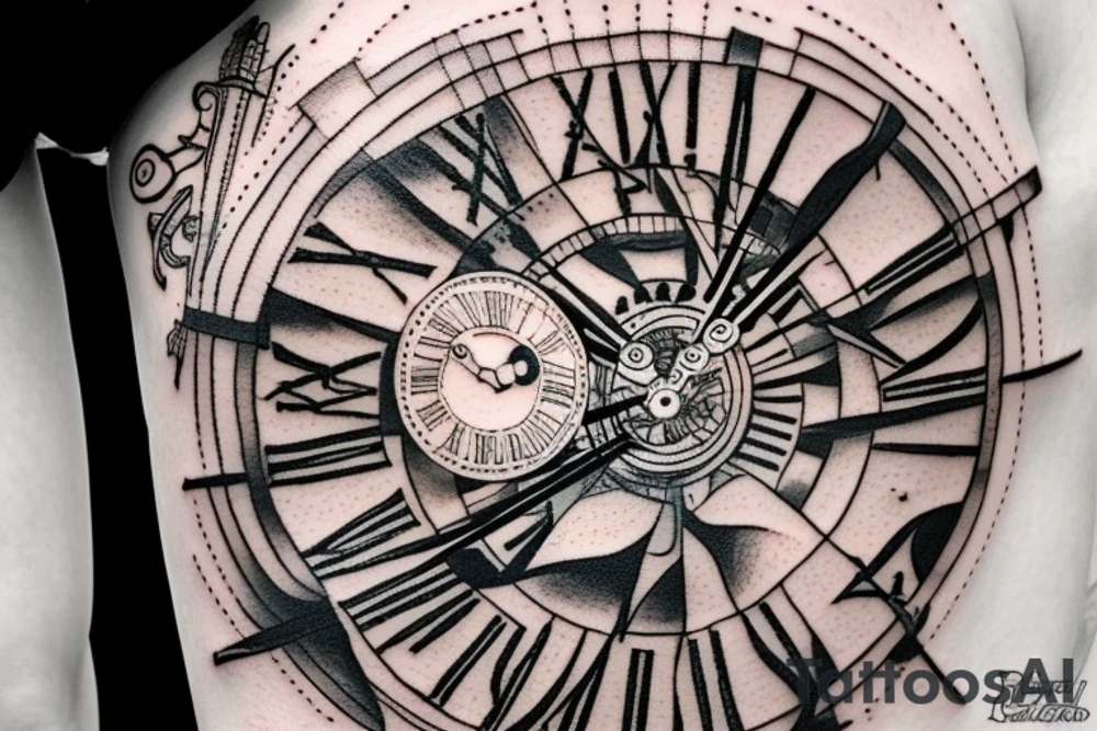 Close up of ancient clock tattoo idea