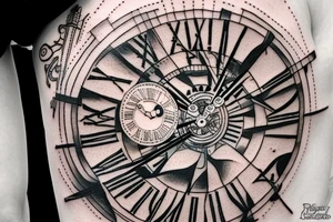 Close up of ancient clock tattoo idea