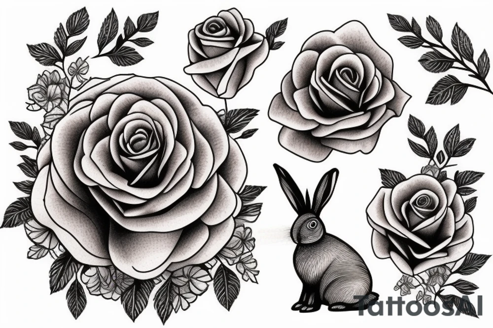 rabbit rose tattoo idea