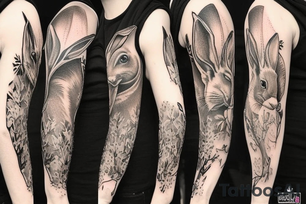 rabbit sleeve tattoo idea