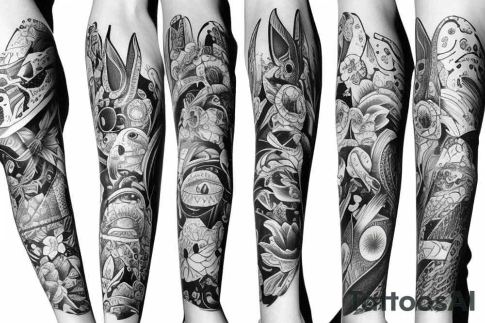 bunny sleeve tattoo idea
