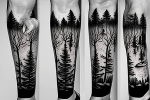 walking in a forest in the winter with a dog and hockey skates tattoo idea