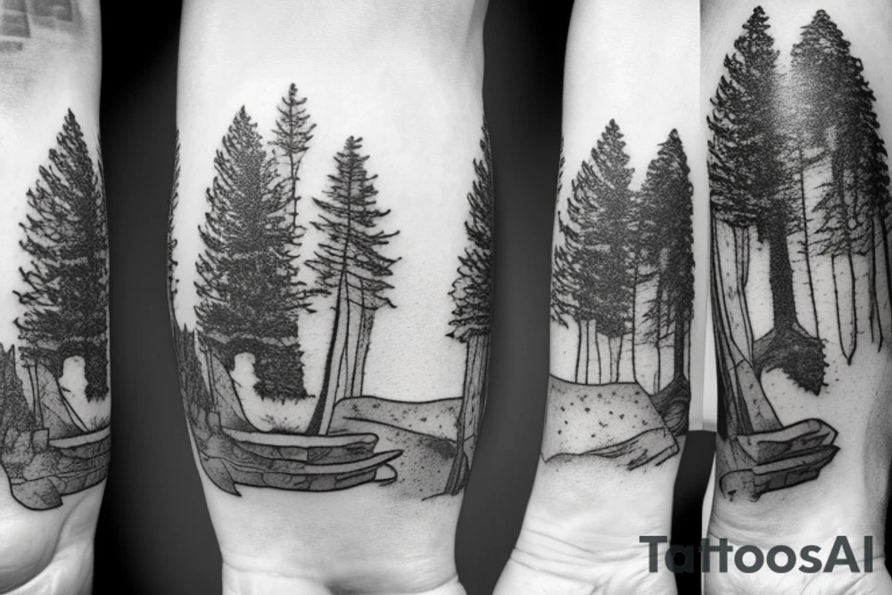 pathway in forest with trees surrounding a man with his dog tattoo idea