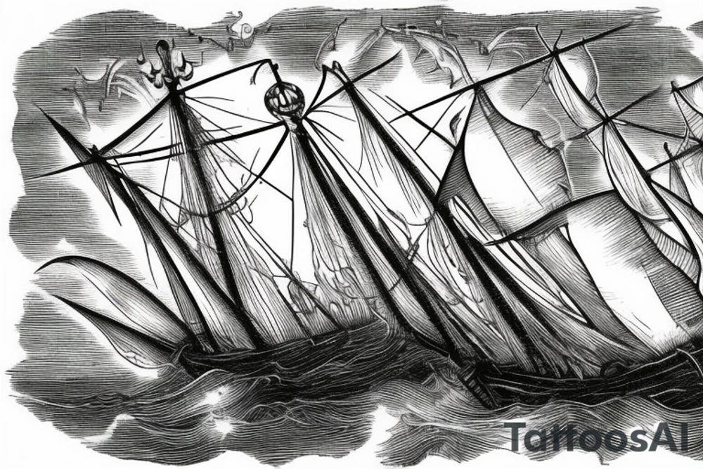 ominous ghost ship sailing in storm ominous skull in backgound tattoo idea ominous ghost ship sailing in storm ominous skull in backgound tattoo idea
