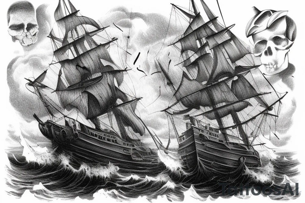 ominous ghost ship sailing in storm ominous skull in backgound tattoo idea ominous ghost ship sailing in storm ominous skull in backgound tattoo idea