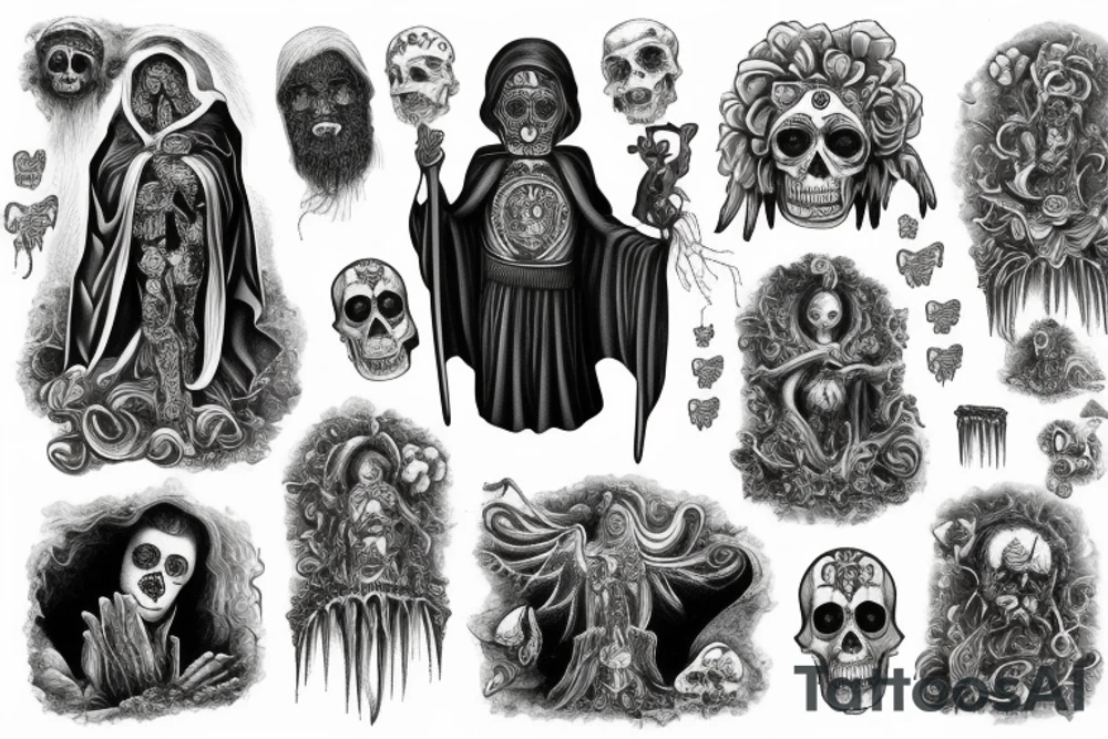 santa muerte standing in stormy sea tattoo idea