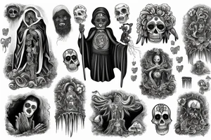 santa muerte standing in stormy sea tattoo idea
