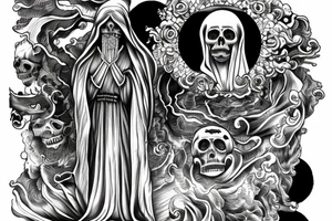 santa muerte standing in stormy sea tattoo idea