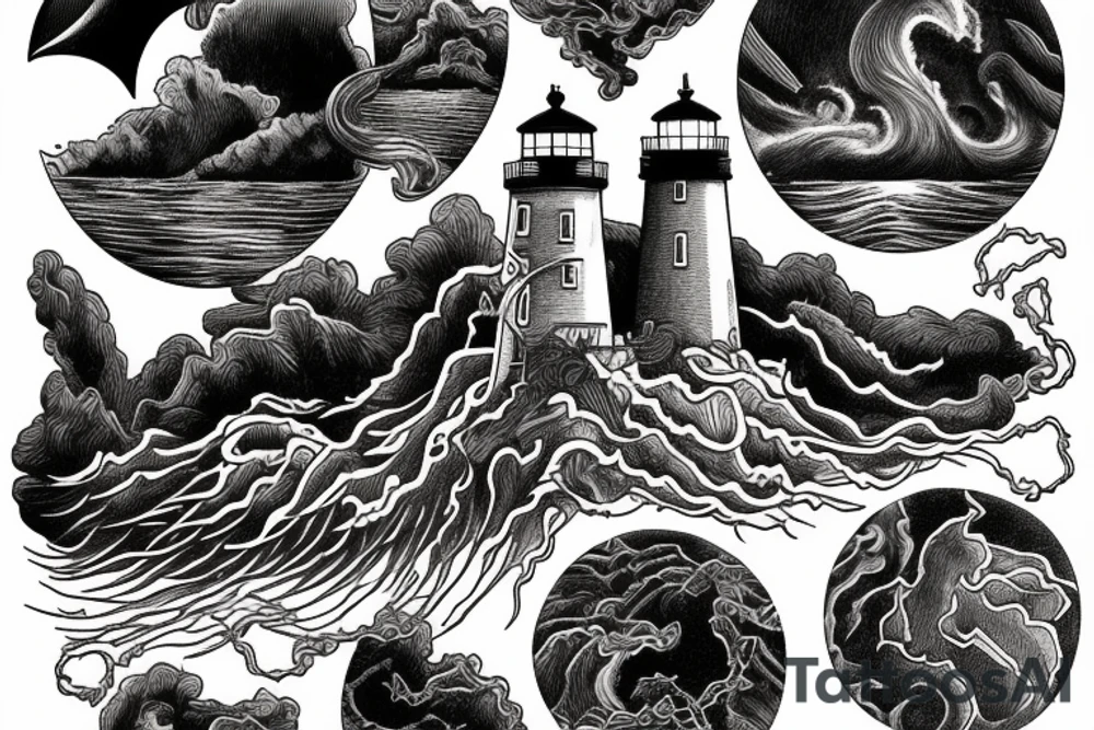 lighthouse stormy sea tattoo idea