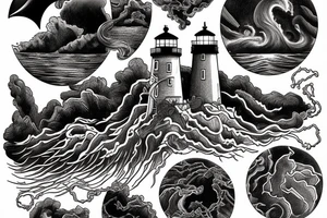 lighthouse stormy sea tattoo idea